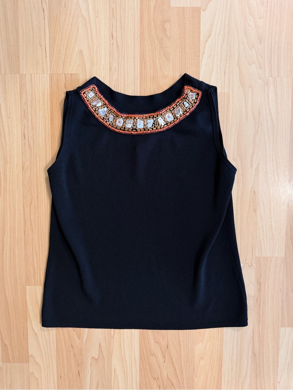 Joseph A Black Sweater Top with Beaded Collar
